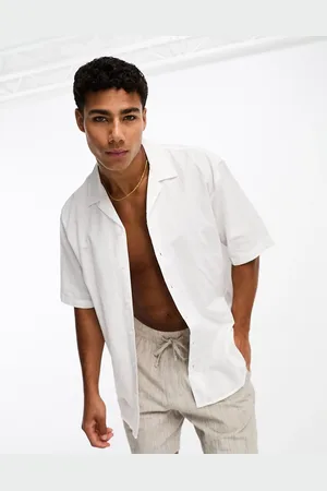 SELECTED Camicia a maniche corte con rever in misto lino