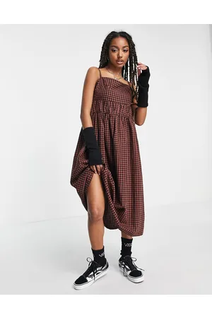 Zemeta Vestito midi con spalline sottili a balze con motivo a quadri e scaldamani abbinati