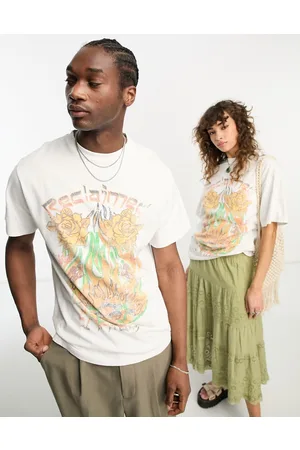 Reclaimed T-shirt unisex bianca con motivo stampato di fiamme
