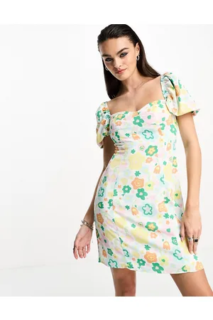 Glamorous Vestito a trapezio milkmaid corto con stampa floreale rétro