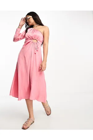Moon River Vestito midi monospalla con laccetti con nappe