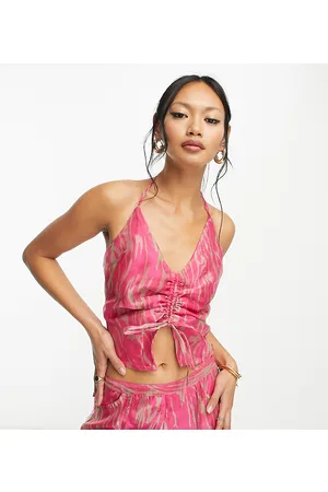 AsYou Top in organza arricciato con stampa animalier in coordinato