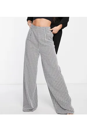 Flounce London Pantaloni a vita alta con fondo ampio in raso neri e bianchi a quadri