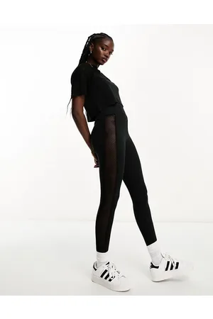Miss Selfridge Leggings neri con pannelli a rete modellanti in coordinato