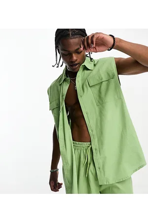 COLLUSION Camicia senza maniche da mare in lino chiaro