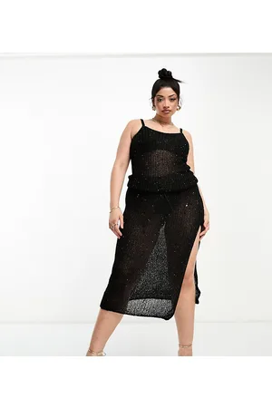 ASOS ASOS DESIGN Curve - Canotta in maglia nera con filato con paillettes in coordinato