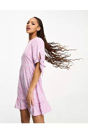 VERO MODA Vestito corto e lilla con stampa animalier e maniche con laccetti