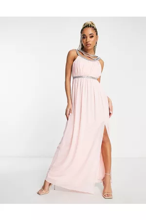TFNC Vestito lungo premium color tenue decorato sul davanti e sul retro
