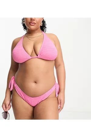 Ivory Rose Plus - Slip bikini in tessuto stropicciato acceso con allacciatura laterale