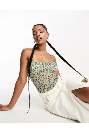 ASOS Body con spalline sottili in misto rete con bustino raccolto a fiorellini