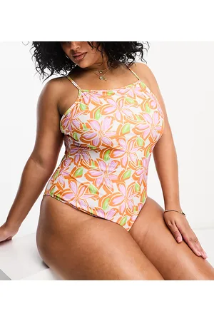Brave Soul Plus - Costume da bagno a fiori con scollo squadrato