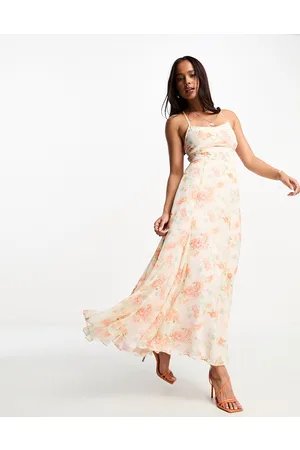 Miss Selfridge Vestito sottoveste lungo in chiffon a fiori vintage con gonna godet
