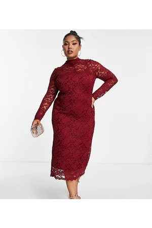 ASOS ASOS DESIGN Curve - Vestito midi in pizzo color vinaccia
