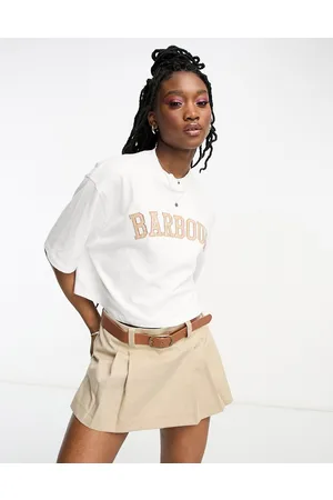 Barbour X ASOS - T-shirt bianca squadrata stile college con logo