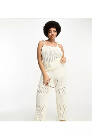 Simply Be Esclusiva - Pantaloni a fondo ampio color crema all