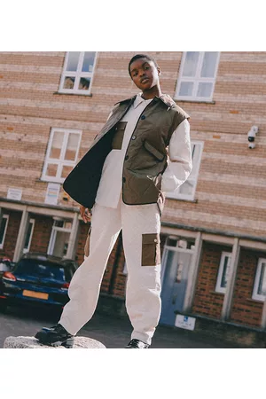 Labelrail X Notion - Pantaloni a cilindro unisex color crema trapuntati e in velluto a coste