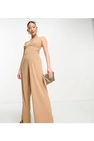Jaded Rose Tuta jumpsuit a fondo ampio con spalline sottili e dettaglio sul busto color moka
