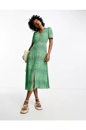 Whistles Vestito midi con colletto e stampa a petali effetto leopardato