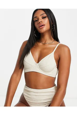 NA-KD Top bikini a triangolo con coppe in piqué beige