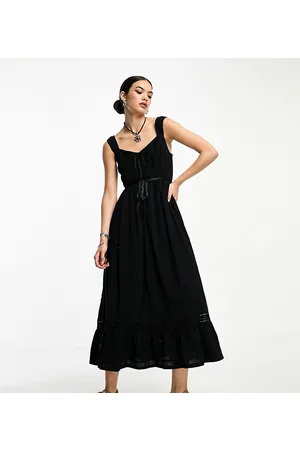 Reclaimed Vestito midi con spalline sottili nero stile country