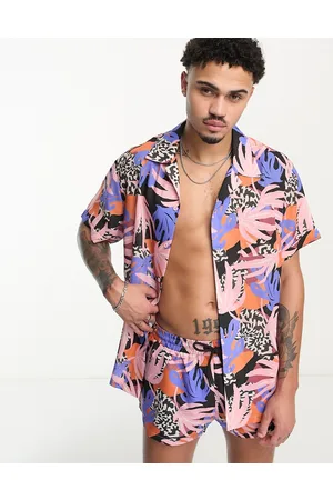 We Are We Wear William - Camicia da spiaggia a maniche corte con stampa tropicale cabana in coordinato