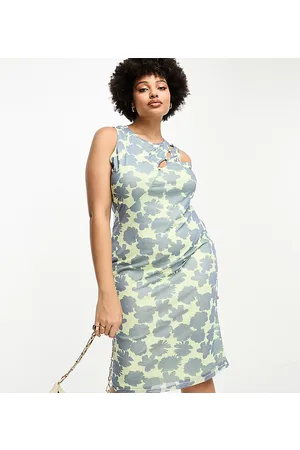 Glamorous Vestito sottoveste midi e verde a fiori con cut-out