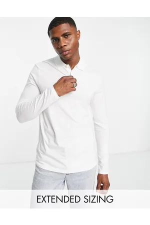 ASOS Polo a maniche lunghe in jersey di misto cotone bianca - WHITE