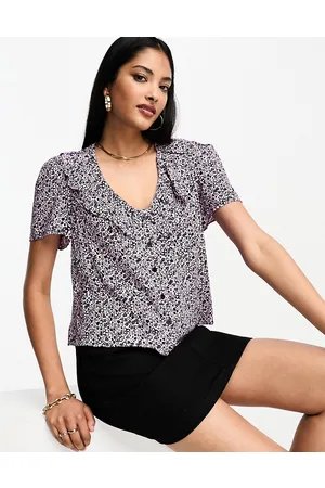 Whistles Blusa multicolore con stampa a fiori e scollo con volant