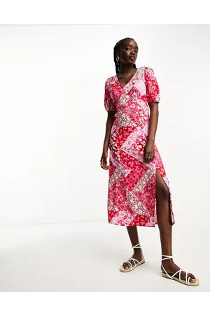 New Look Vestito midi e rosa con motivo patchwork arricciato sul davanti