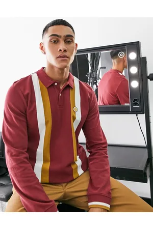 Pretty Green Tilby - Polo a maniche lunghe bordeaux con righe