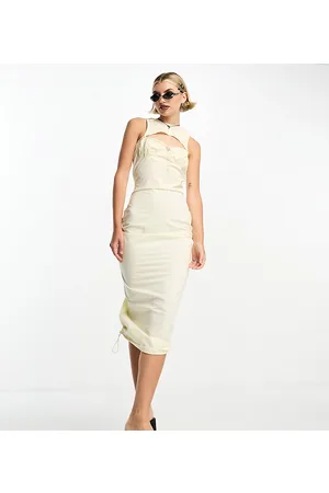 COLLUSION Vestito midi a colonna giallo chiaro con cut-out