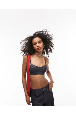 Topshop Brassière in denim grezzo color indaco in coordinato