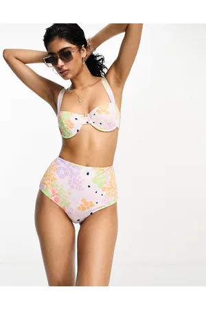 ASOS Mix and Match - Slip bikini a vita alta con stampa floreale in colori pastello