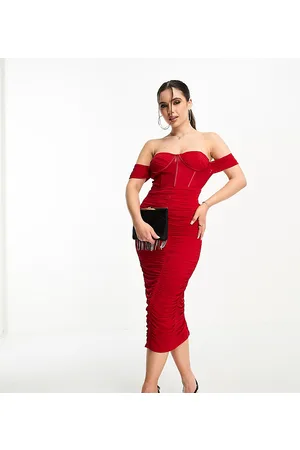 Jaded Rose Vestito trasparente con vita stile corsetto arricciato con gonna al polpaccio