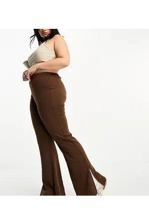 Night Addict Namye - Leggings a zampa marrone cioccolato con spacco laterale