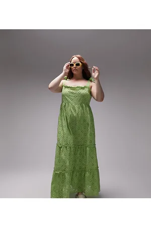 Topshop Curve - Vestito midi da mare in pizzo con spalline allacciate