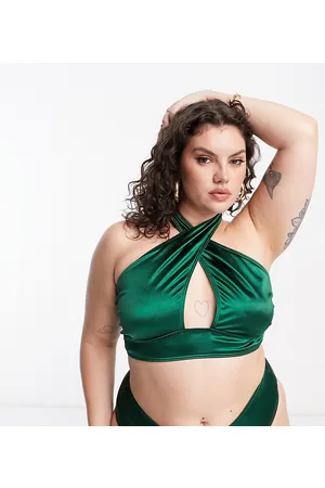 South Beach Esclusiva - Top bikini allacciato al collo avvolgente smeraldo lucido