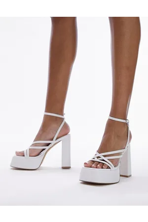 Topshop Elsie - Sandali allacciati alla caviglia bianchi con plateau e fascette