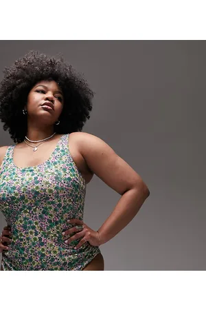 Topshop Curve - Costume da bagno rosa a fiori con allacciatura sul retro