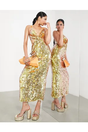 ASOS Vestito midi a canotta con nodo sul davanti, paillettes e cut-out
