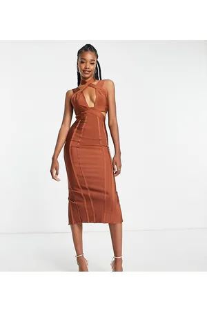 ASOS ASOS DESIGN Tall - Vestito midi fasciante con cut-out ruggine