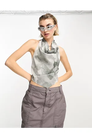 JJXX Top foulard allacciato al collo in raso con stampa mimetica
