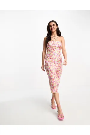 The Frolic Vestito midi a fascia in lino a fiori pastello