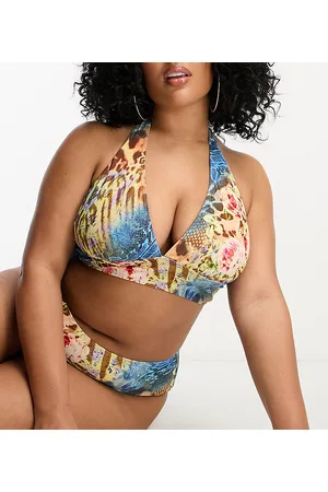 Reclaimed Plus - Top bikini allacciato al collo con stampa leopardata
