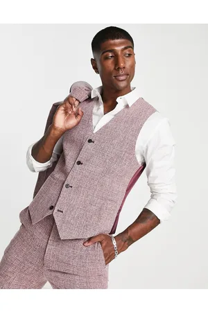 ASOS Wedding - Gilet da abito super skinny bordeaux con tratteggio incrociato