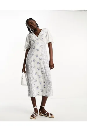 Influence Vestito midi con scollo a V e inserti in pizzo a fiori