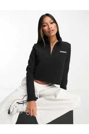 Napapijri Morgex - Felpa premium squadrata nera con zip corta e logo tono su tono