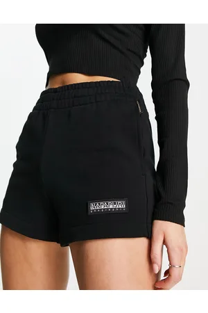 Napapijri Morgex - Pantaloncini premium a vita alta in pile nero con logo tono su tono