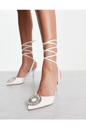 French Connection Scarpe a punta con tacco decorate in raso avorio