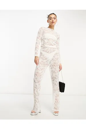 Flounce London Pantaloni in pizzo trasparente in coordinato